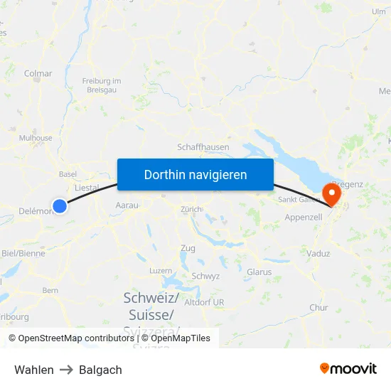Wahlen to Balgach map