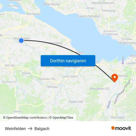 Weinfelden to Balgach map