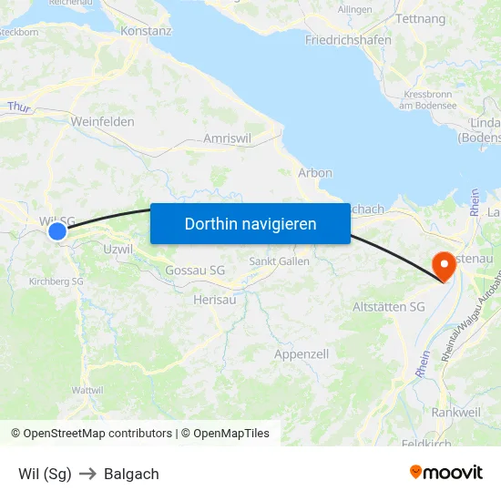 Wil (Sg) to Balgach map