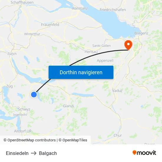 Einsiedeln to Balgach map