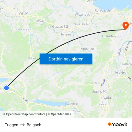 Tuggen to Balgach map