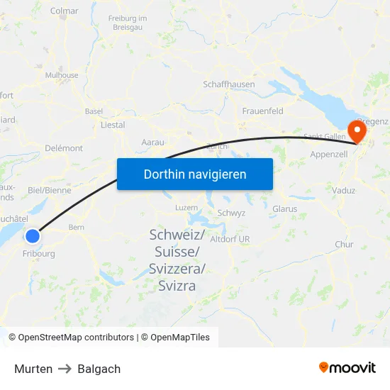 Murten to Balgach map