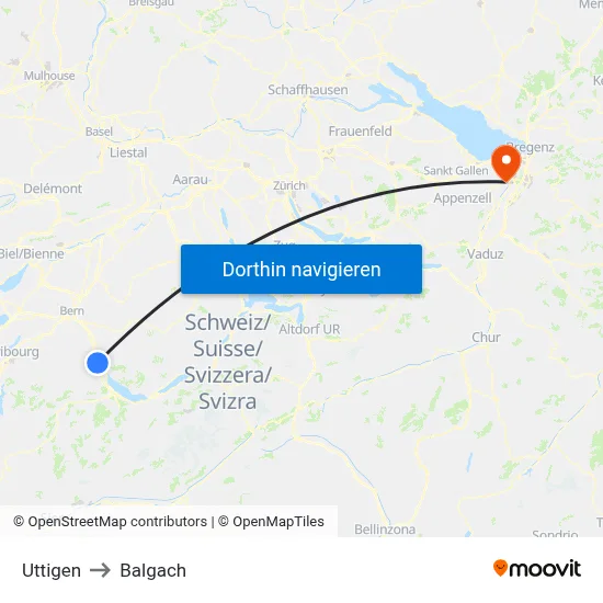 Uttigen to Balgach map