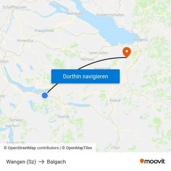 Wangen (Sz) to Balgach map