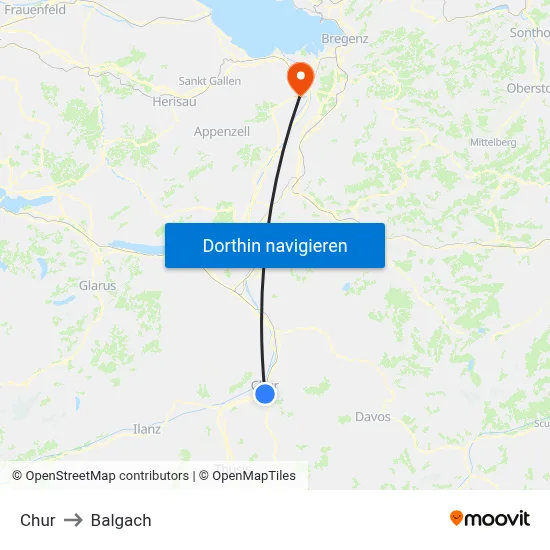 Chur to Balgach map