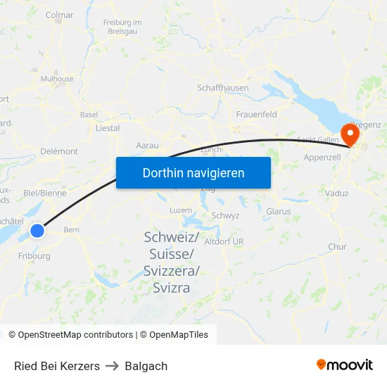 Ried Bei Kerzers to Balgach map