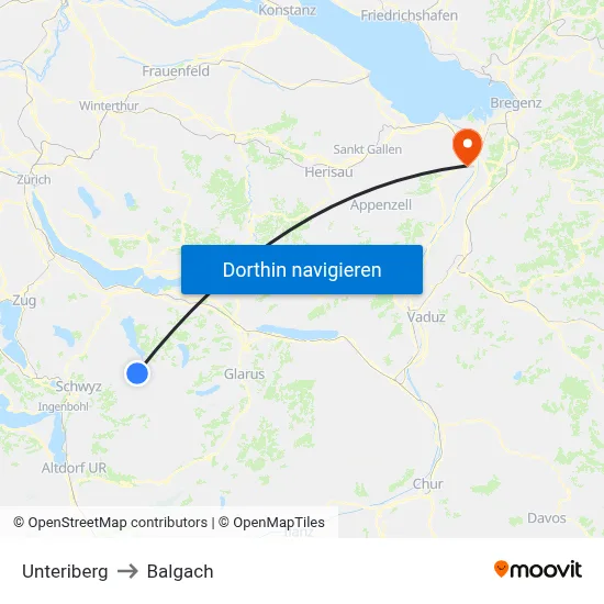 Unteriberg to Balgach map