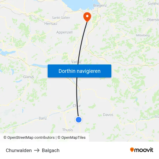 Churwalden to Balgach map