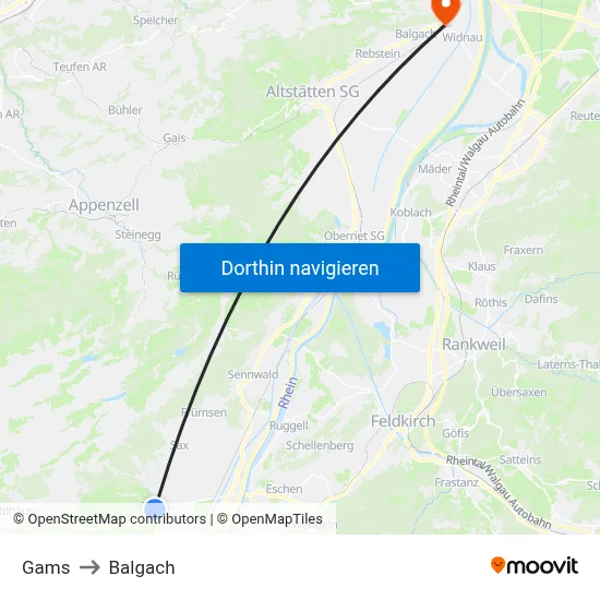 Gams to Balgach map
