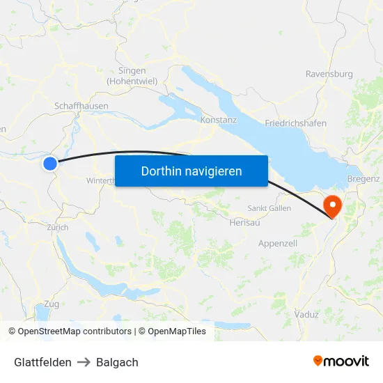 Glattfelden to Balgach map