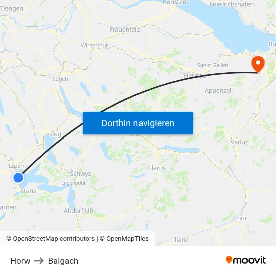 Horw to Balgach map