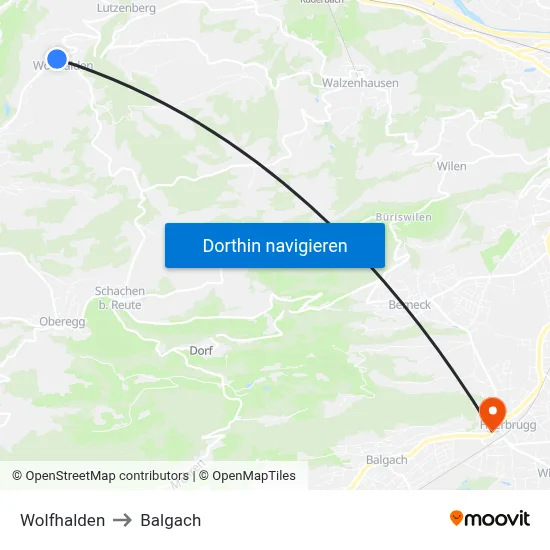 Wolfhalden to Balgach map