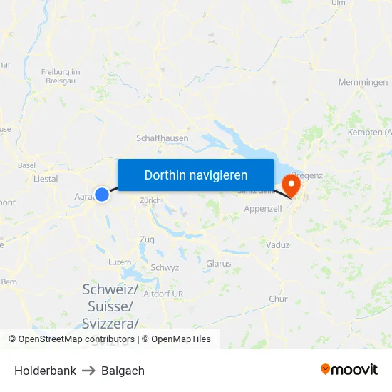 Holderbank to Balgach map