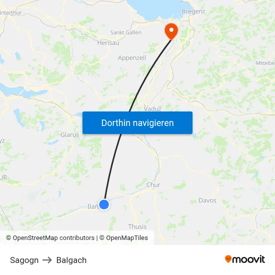 Sagogn to Balgach map