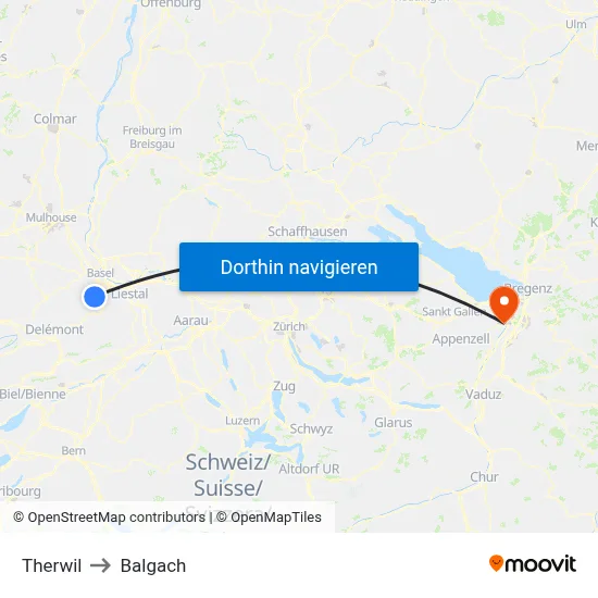 Therwil to Balgach map
