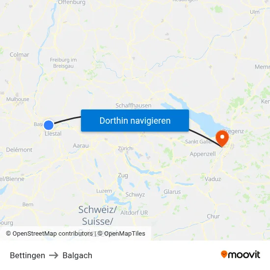 Bettingen to Balgach map