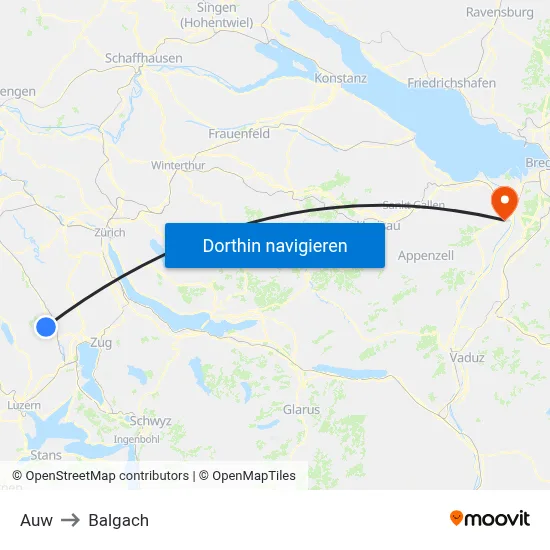 Auw to Balgach map