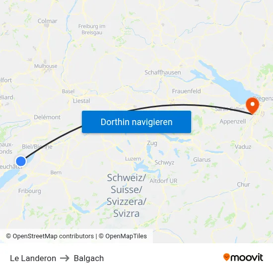 Le Landeron to Balgach map
