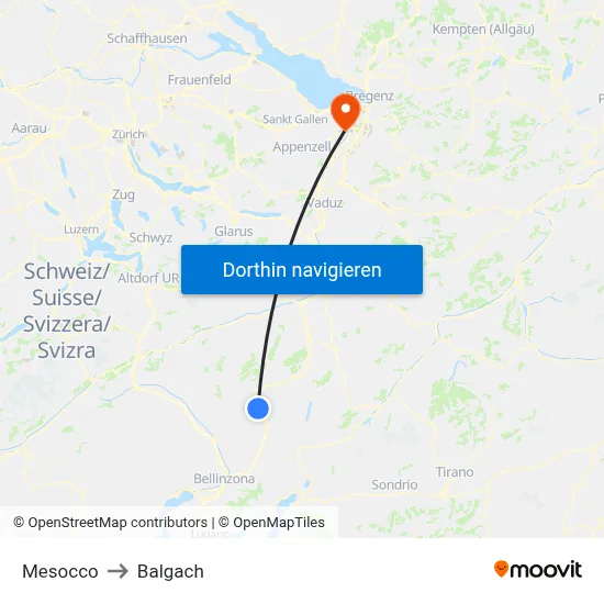 Mesocco to Balgach map