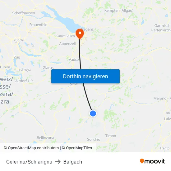 Celerina/Schlarigna to Balgach map