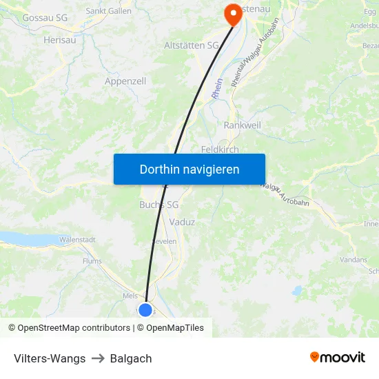 Vilters-Wangs to Balgach map