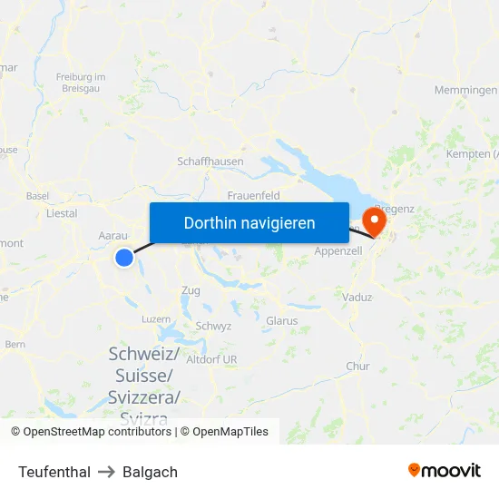Teufenthal to Balgach map