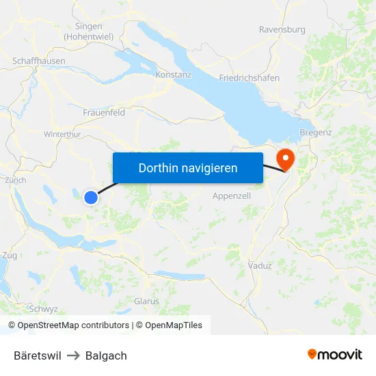 Bäretswil to Balgach map