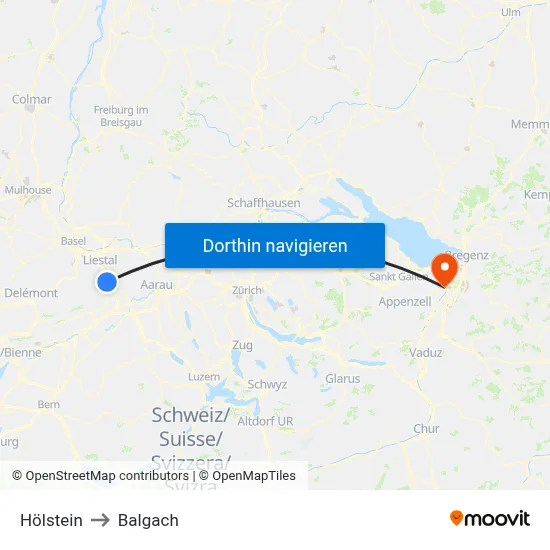 Hölstein to Balgach map