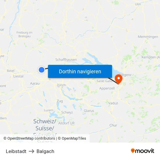 Leibstadt to Balgach map