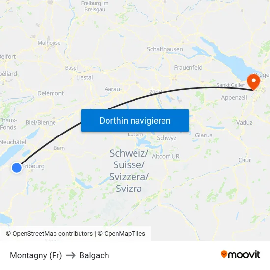 Montagny (Fr) to Balgach map