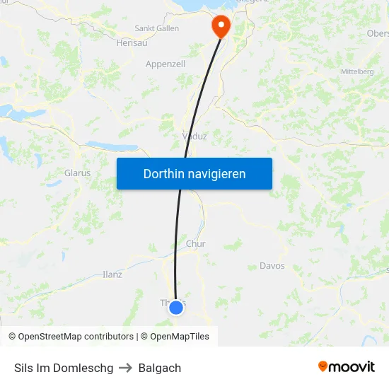 Sils Im Domleschg to Balgach map