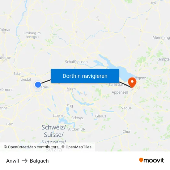 Anwil to Balgach map