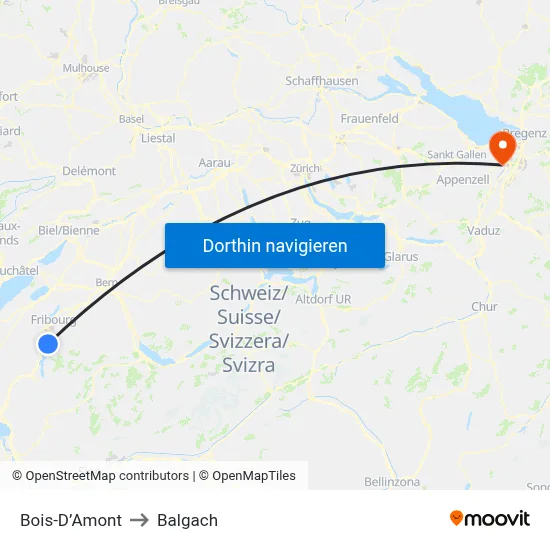 Bois-D’Amont to Balgach map