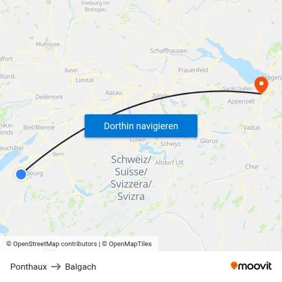 Ponthaux to Balgach map