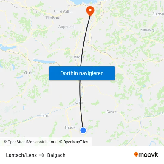 Lantsch/Lenz to Balgach map