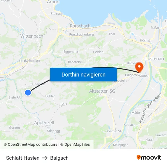 Schlatt-Haslen to Balgach map