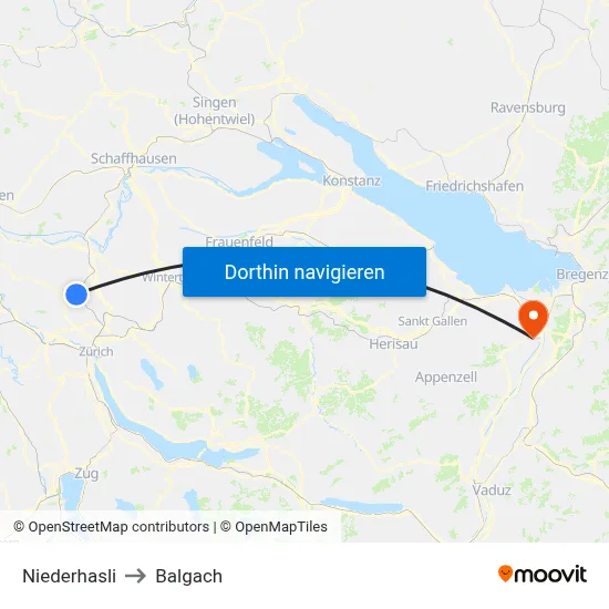 Niederhasli to Balgach map