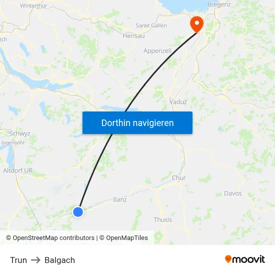 Trun to Balgach map