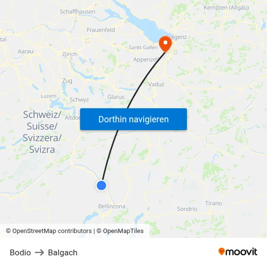Bodio to Balgach map