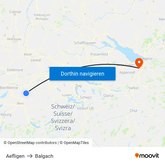 Aefligen to Balgach map