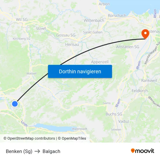 Benken (Sg) to Balgach map