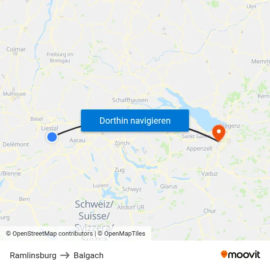 Ramlinsburg to Balgach map