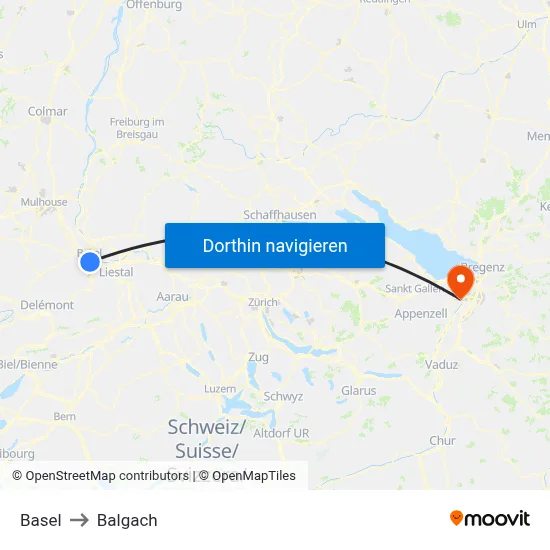 Basel to Balgach map