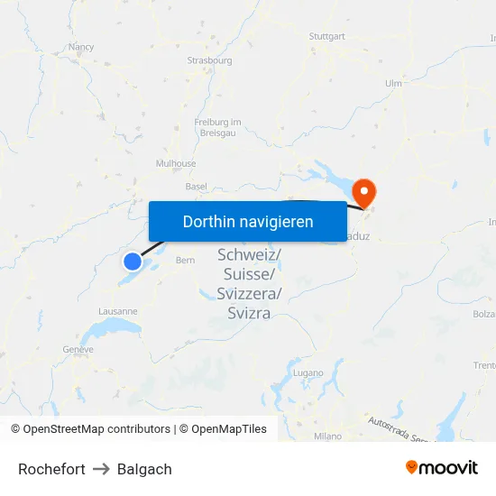 Rochefort to Balgach map