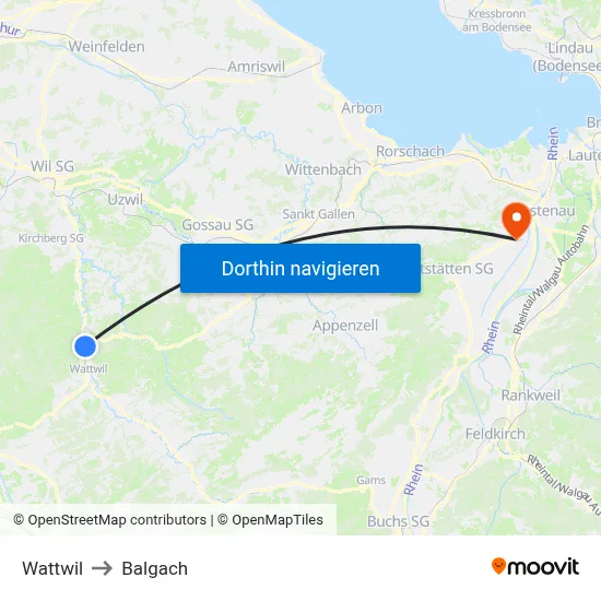Wattwil to Balgach map