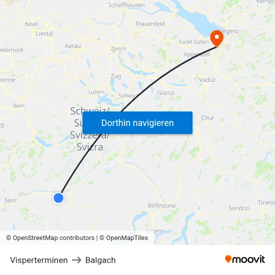 Visperterminen to Balgach map