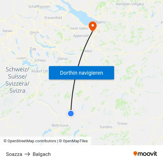 Soazza to Balgach map
