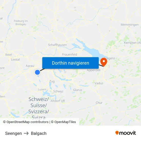 Seengen to Balgach map