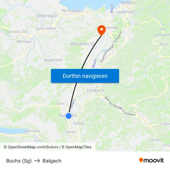 Buchs (Sg) to Balgach map