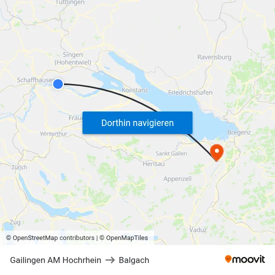 Gailingen AM Hochrhein to Balgach map